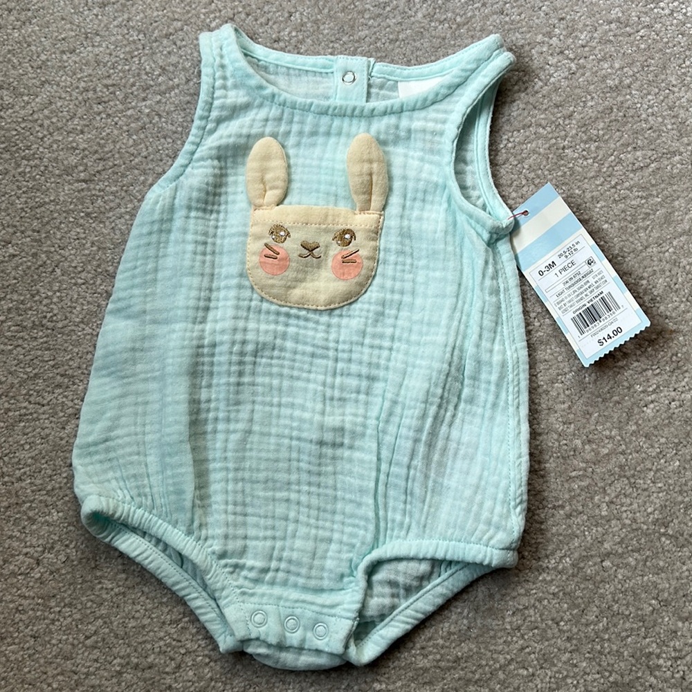 Baby spring Easter bunny onesie jumpsuit, size 0-3 months NWT